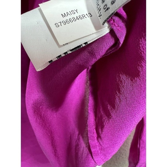 Diane Von Furstenberg 6 Maisy Contrast Silk Blouse Magenta Black Long Sleeves - Picture 4 of 5